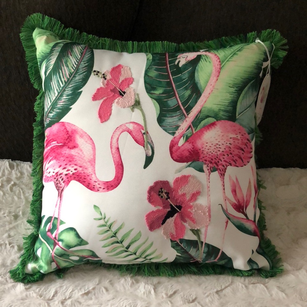 Tropical Pink Flamingo Decorative Throw Pillow